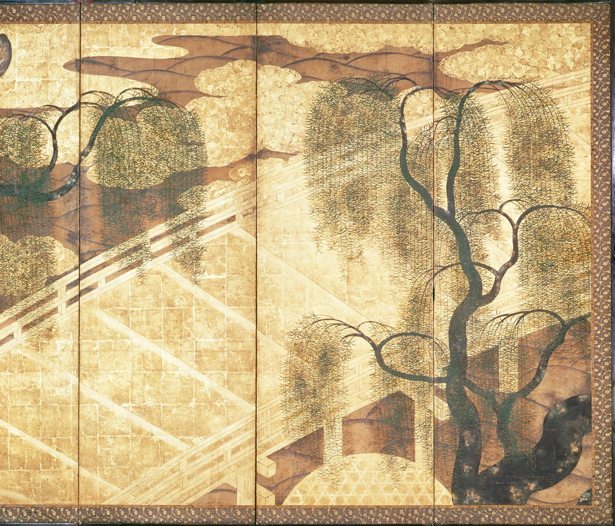 Most na rzece Liji (pióro i atrament, kolorowy i złoty papier na panelu) (patrz 216571) autorstwa Japanese School