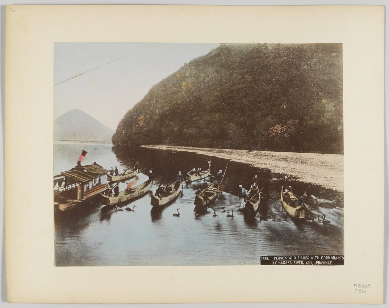 Połów kormoranów na rzece Nagara, prefektura Gifu, Japonia (ręcznie kolorowane czarno-białe zdjęcie) autorstwa Japanese Photographer