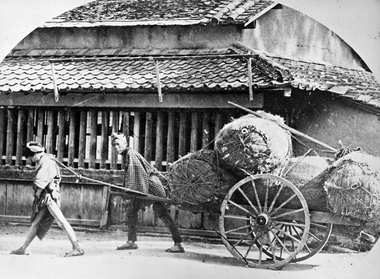 Wózek rysowany ręcznie, Japonia, ok. 1860 r. autorstwa Japanese Photographer