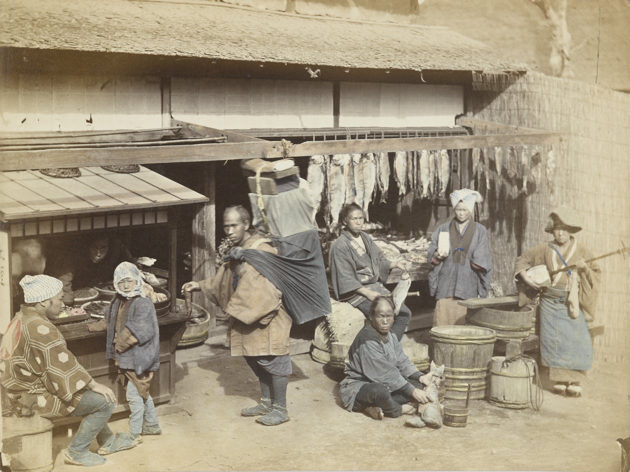 Giełda w Japonii (zdjęcie ręcznie kolorowane czarno-białe) autorstwa Japanese Photographer