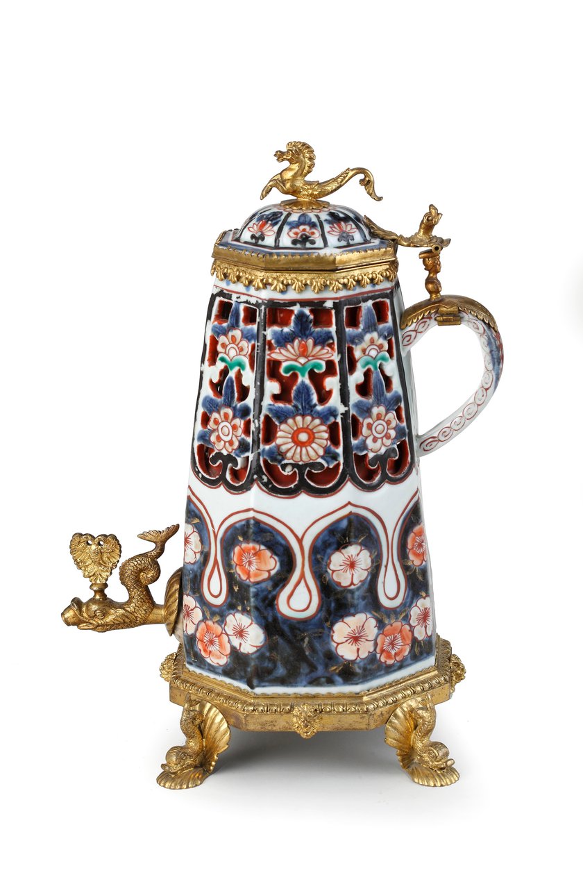 Rzadki, elegancko zamontowany dzbanek do kawy Imari i pokrywa (ceramiczna) autorstwa Japanese School