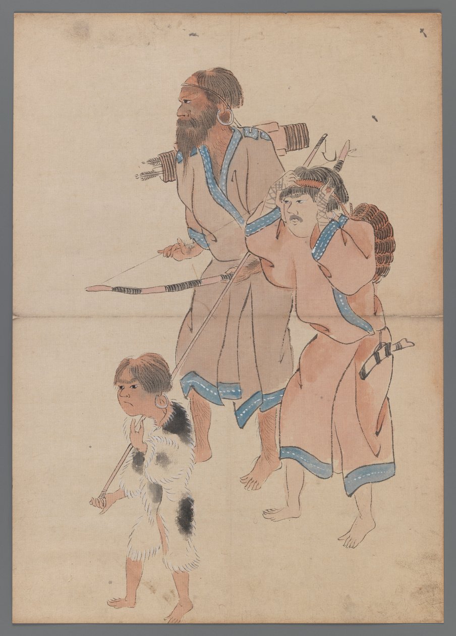 Łowcy Ajnów (tusz i kolor na papierze) autorstwa Japanese School