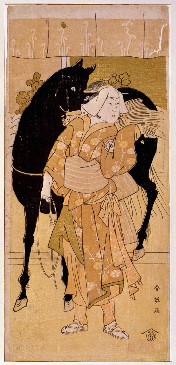 Aktor wykonujący chłopa i jego konia japońską grafikę z XIX wieku. Paryż, Muzeum Guimet, Narodowe Muzeum Sztuki Azjatyckiej autorstwa Japanese School