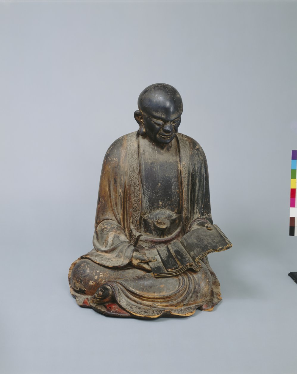 Arhat (mężowie święci): trzech z Piątki Hundred Arhat, c.1687 - 95 (Drewno, suchy lakier i złoto, z kolorami) (zastosowane później)) autorstwa Japanese School