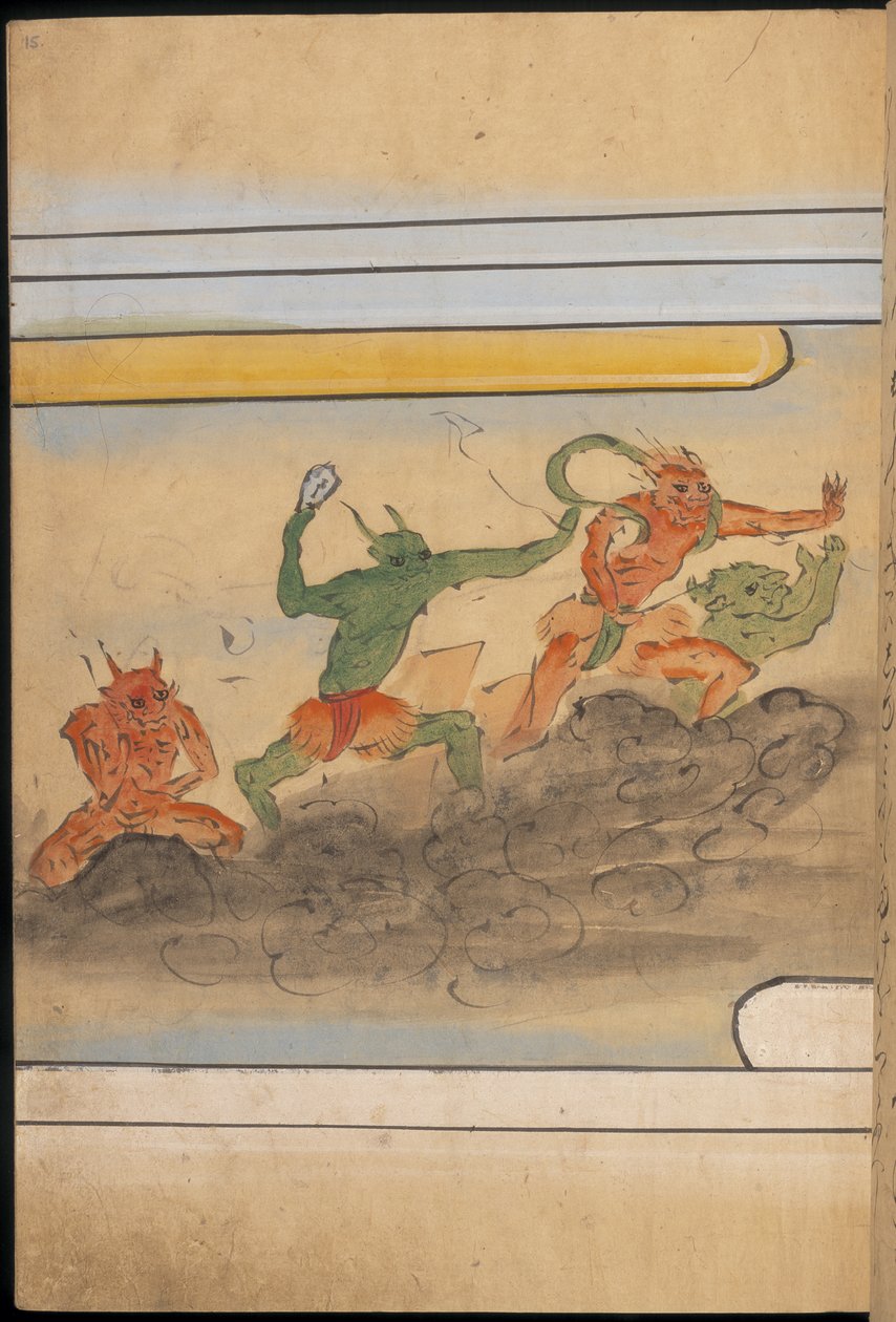 Uzbrojone gobliny, ilustracja z „Taishokkan” (tusz i kolor na papierze) autorstwa Japanese School