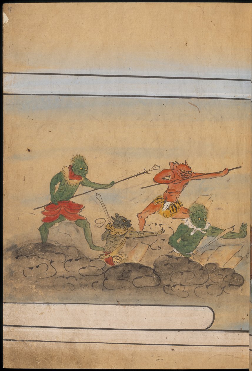 Uzbrojone gobliny, ilustracja z „Taishokkan” (tusz i kolor na papierze) autorstwa Japanese School