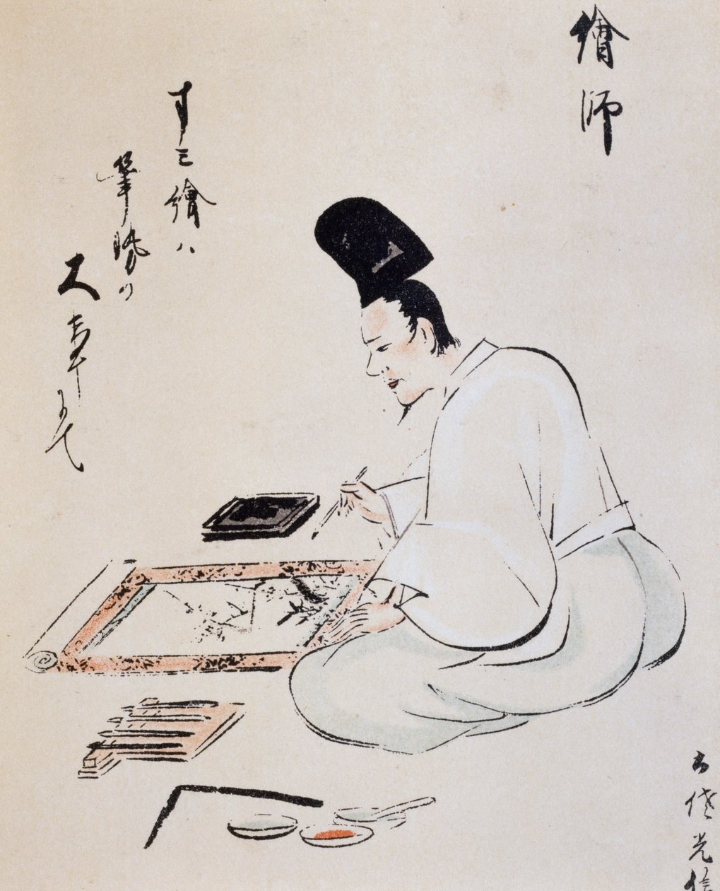 Artysta malujący tuszem, rysunek, szkoła Tosa, cywilizacja japońska, okres Edo autorstwa Japanese School
