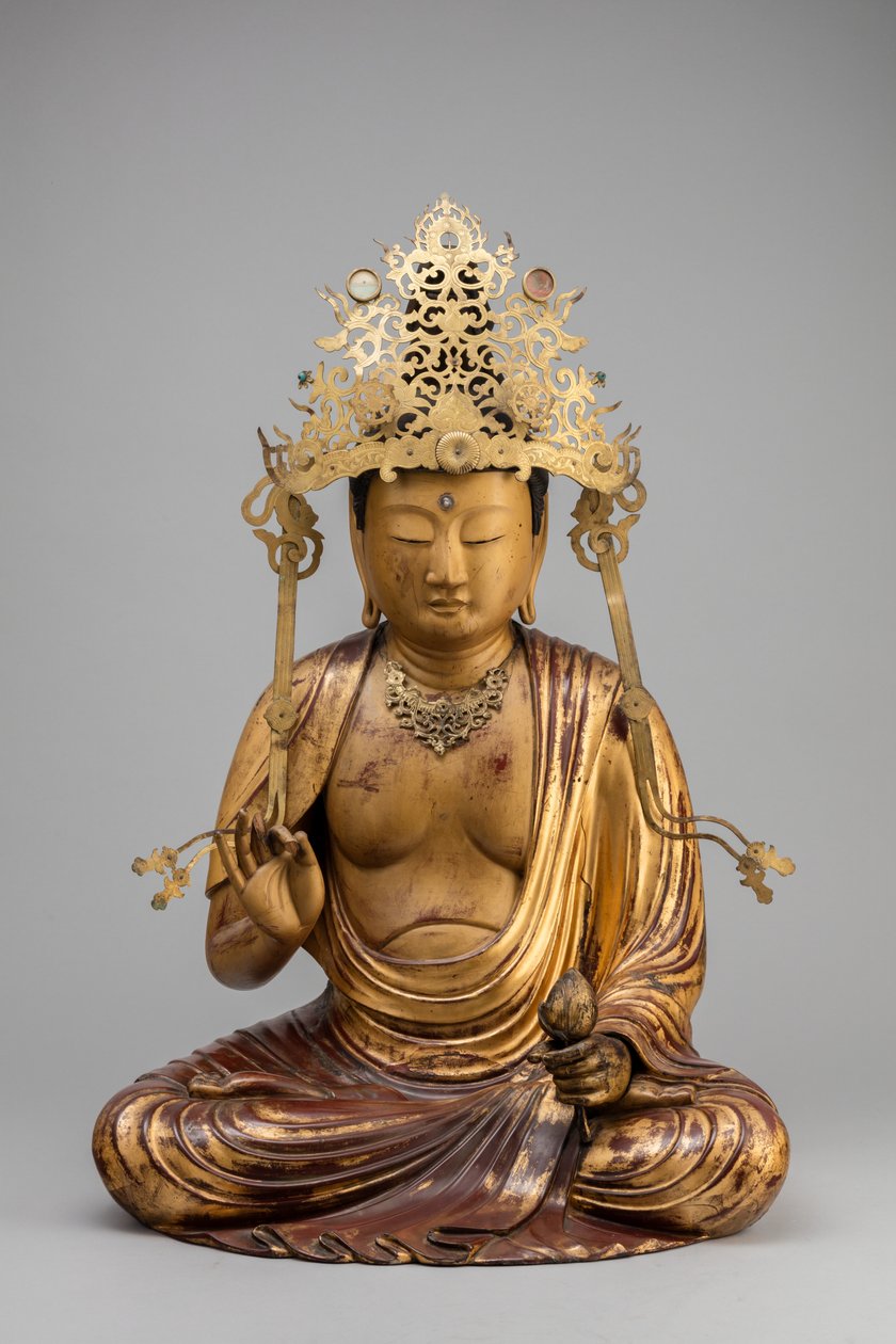 Bodhisattwa Kannon z Kwiatem Lotosu (drewno, złocenie i lakier) autorstwa Japanese School