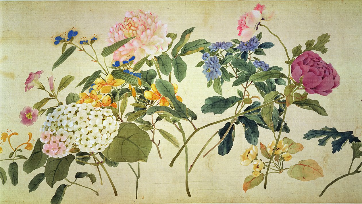 Studium botaniczne kwiatów (wc na jedwabiu) autorstwa Japanese School