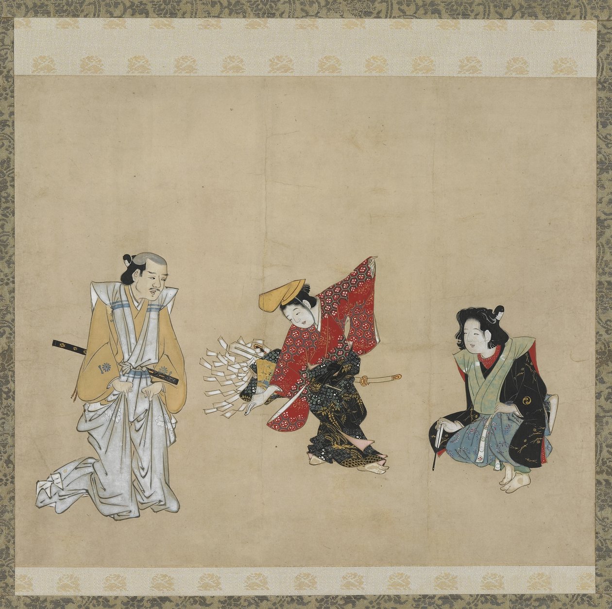 Chłopiec wykonujący taniec Narihira, okres Edo (atrament, kolor i złoto na papierze) autorstwa Japanese School