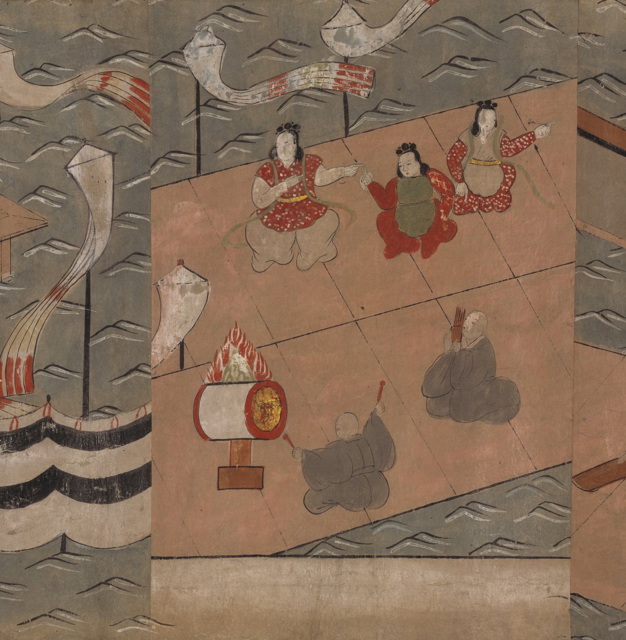 Chińscy muzycy, ilustracja z „Taishokkan” (tusz i kolor na papierze) autorstwa Japanese School