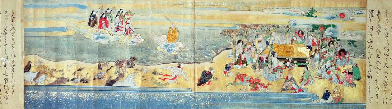 Śmierć Buddy (malowany zwój) autorstwa Japanese School