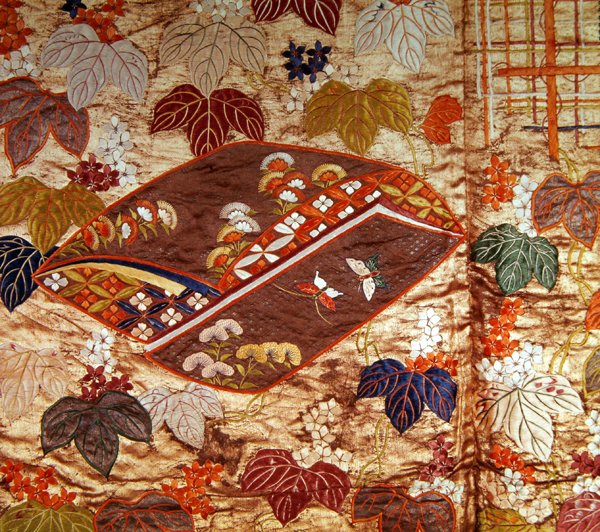 Szczegół szaty Noh (satyna) autorstwa Japanese School
