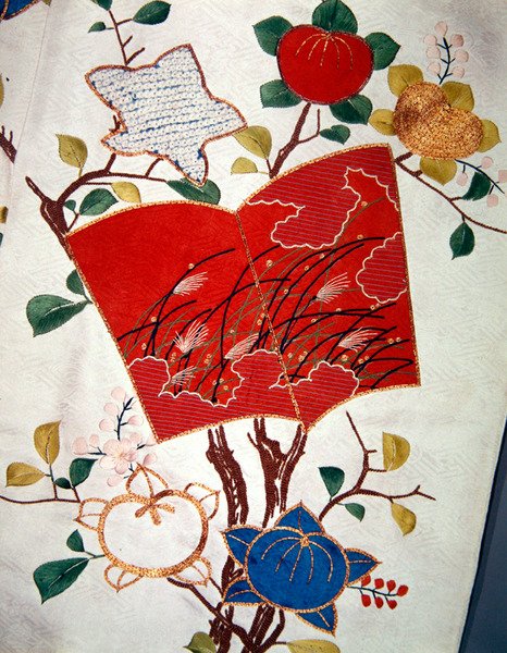Szczegół Uchikake lub formalnej szaty wierzchniej (adamaszek satynowy) autorstwa Japanese School