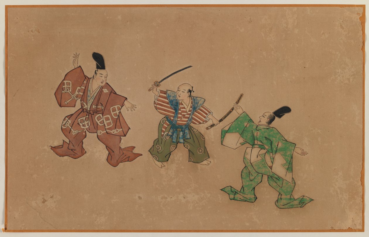 Rysowanie miecza, malowanie liści albumu (tusz i kolor na papierze) autorstwa Japanese School