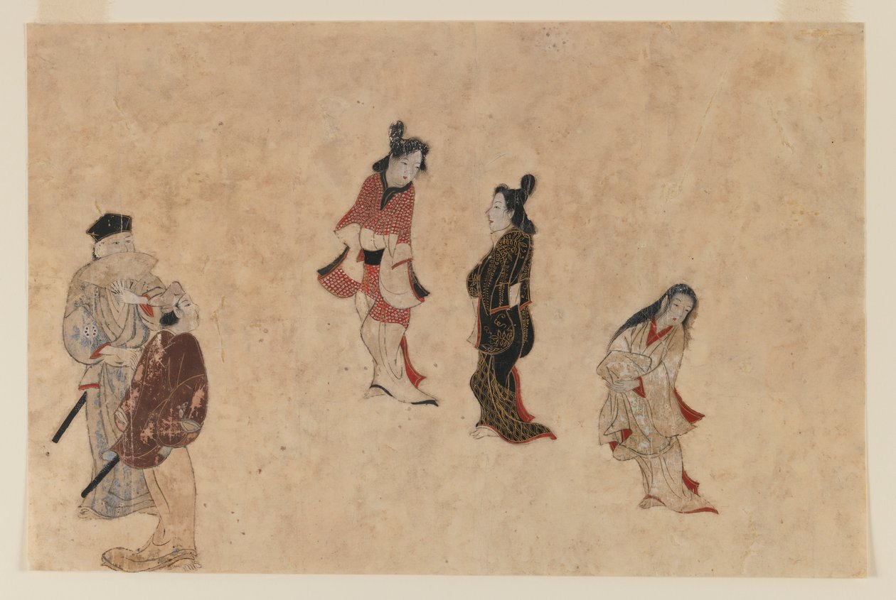 Wczesne malowanie ukiyo-e (tusz, kolor i złoto na papierze) autorstwa Japanese School