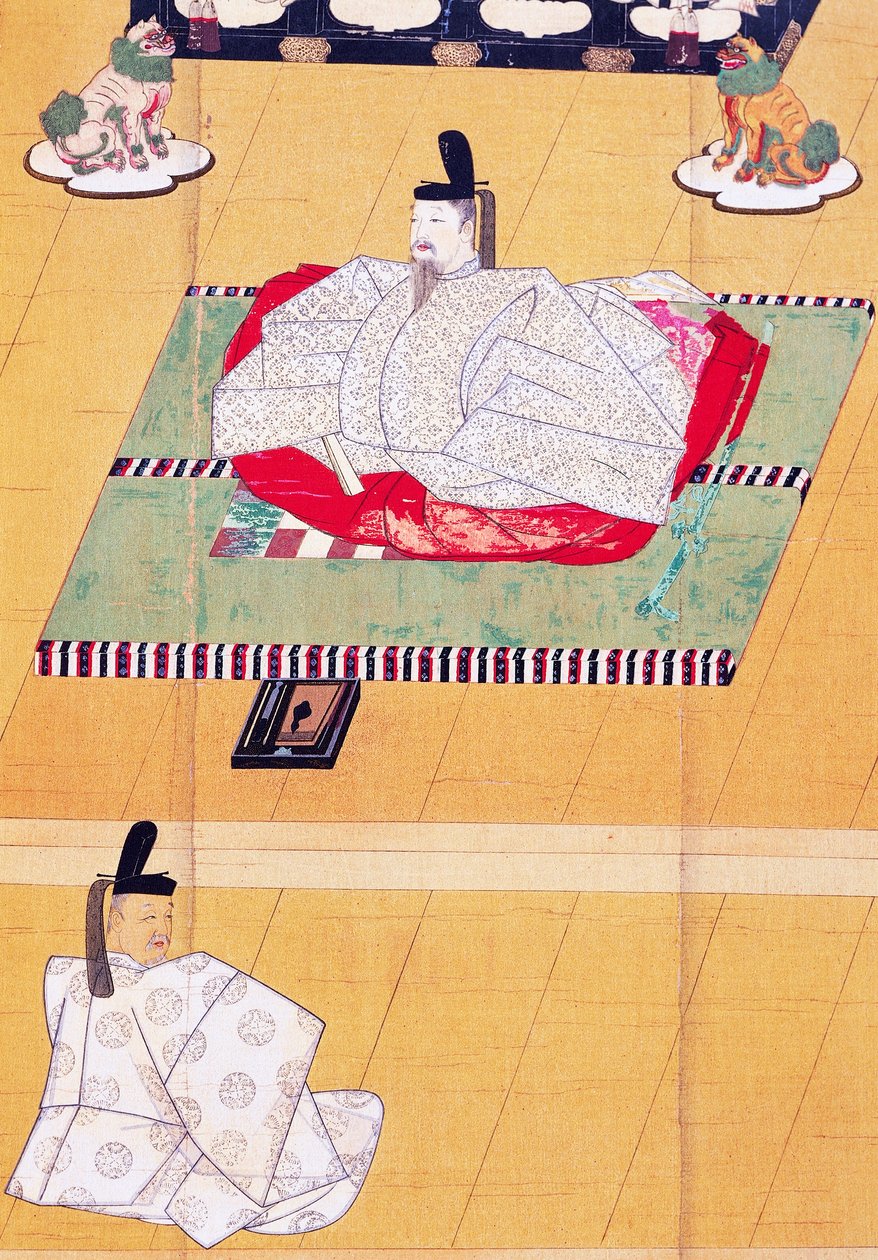 Cesarz Go-Daigo i minister Fujifusa, drzeworyt, okres Kamakura (1185-1333), cywilizacja japońska autorstwa Japanese School