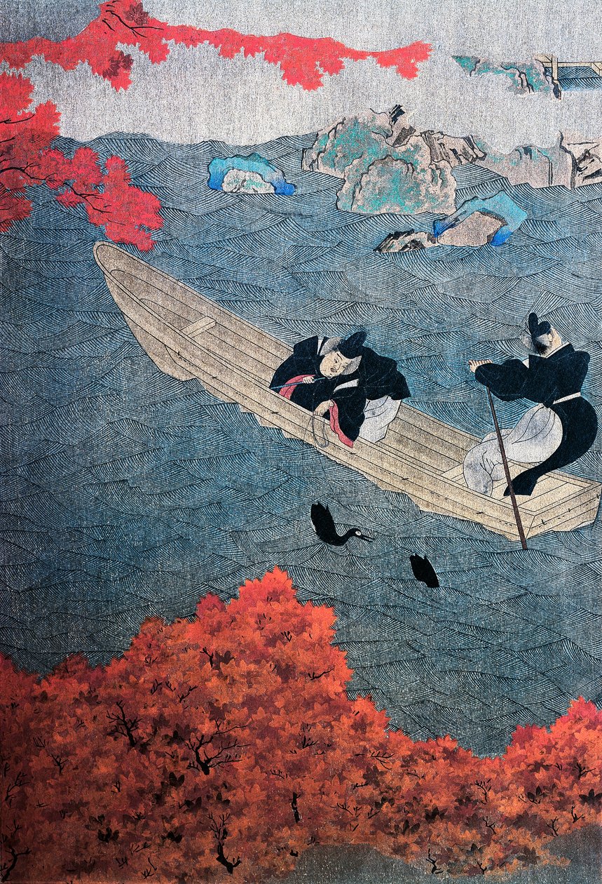 Wędkarstwo, Yukihide, szkoła Tosa, malowanie na jedwabiu, Japonia autorstwa Japanese School