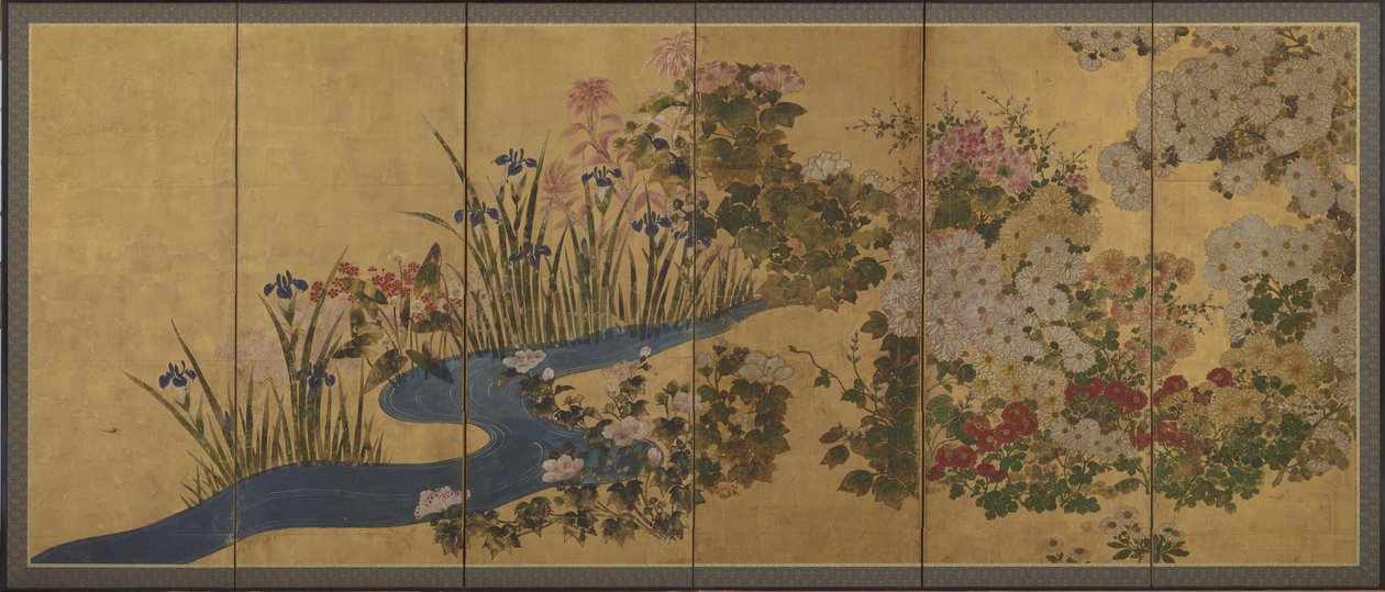 Kwiaty i strumyk, Ekrany autorstwa Japanese School