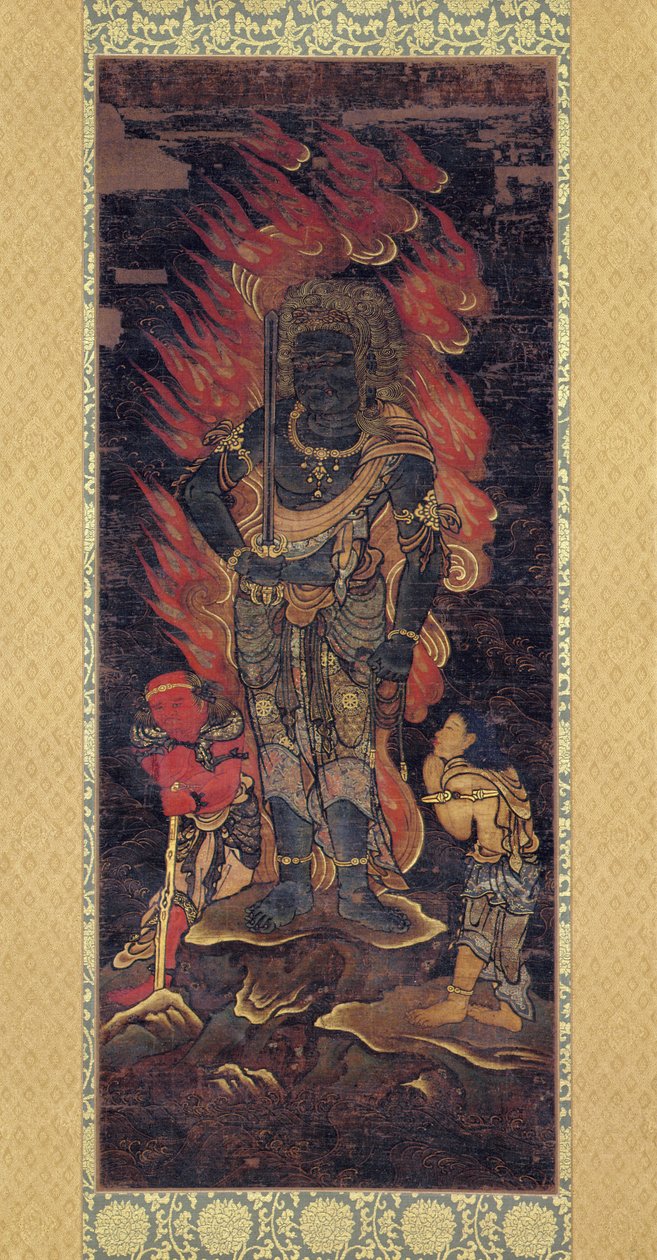 Fudo Myoo and Two Attendents (atrament i kolor na jedwabiu) autorstwa Japanese School