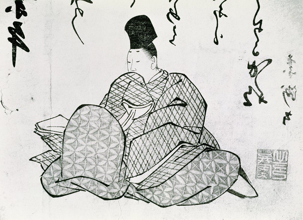 Bohater Monogatari Ariwara no Narimira (825-880) XVII-XIX w. (drewnodruk) autorstwa Japanese School
