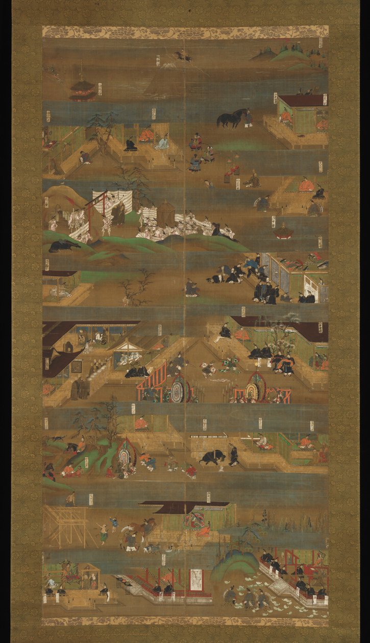 Ilustrowana biografia księcia Sh?toku, wiszący zwój, okres Kamakura (1185–1333) (atrament, kolor i złoto na jedwabiu) autorstwa Japanese School