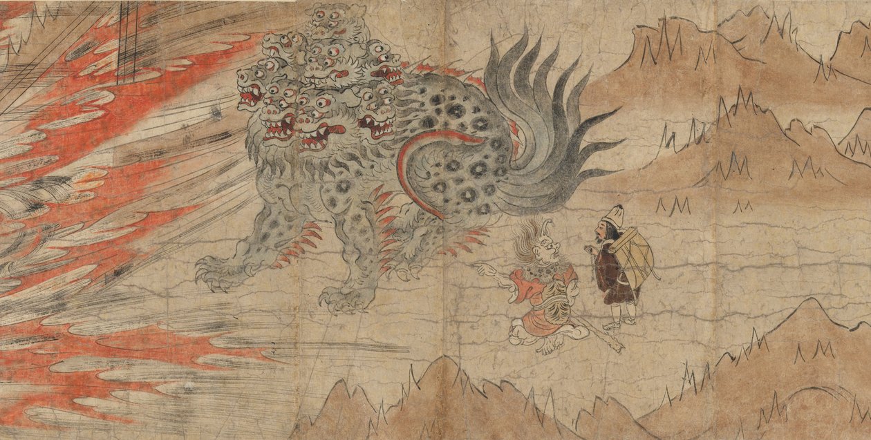 Ilustrowane legendy świątyni Kitano Tenjin, koniec XIII wieku (atrament, cięte złoto, papier) autorstwa Japanese School