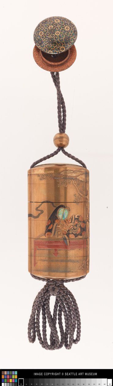 Inro ozdobiony damą dworu, ojime i netsuke autorstwa Japanese School
