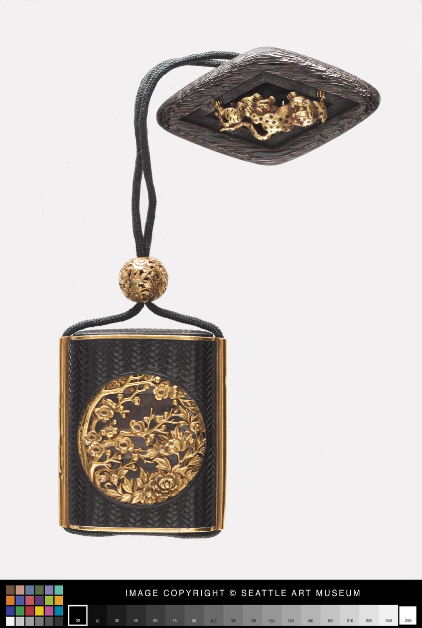 Inro z motywami kwiatowymi, ojime i netsuke, XVIII-początek XIX wieku (brąz, srebro, drewno, złoto i kość słoniowa) autorstwa Japanese School