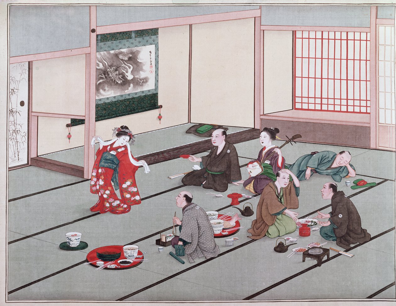Japońskie jedzenie, picie i rozrywka w herbaciarni (wc) autorstwa Japanese School