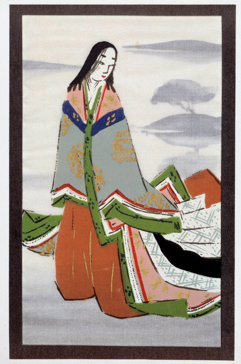 Literatura japońska: ilustracja zaczerpnięta z rozdziału „Suetsumu hana” z opowiadania Murasaki Shikibu „Le dit du gengi” (X-XI w.) XV w. Zbiory prywatne autorstwa Japanese School