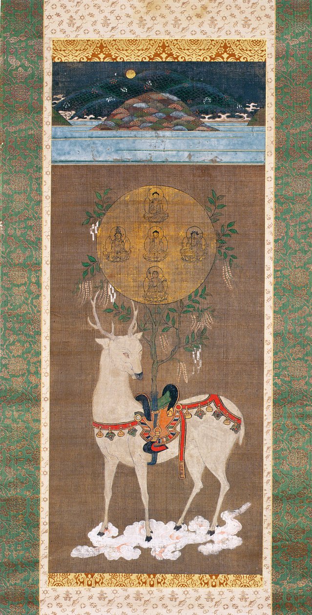 Jeleń Kasuga z mandalą, okres Muromachi (1392-1573) (malowanie na jedwabiu) autorstwa Japanese School