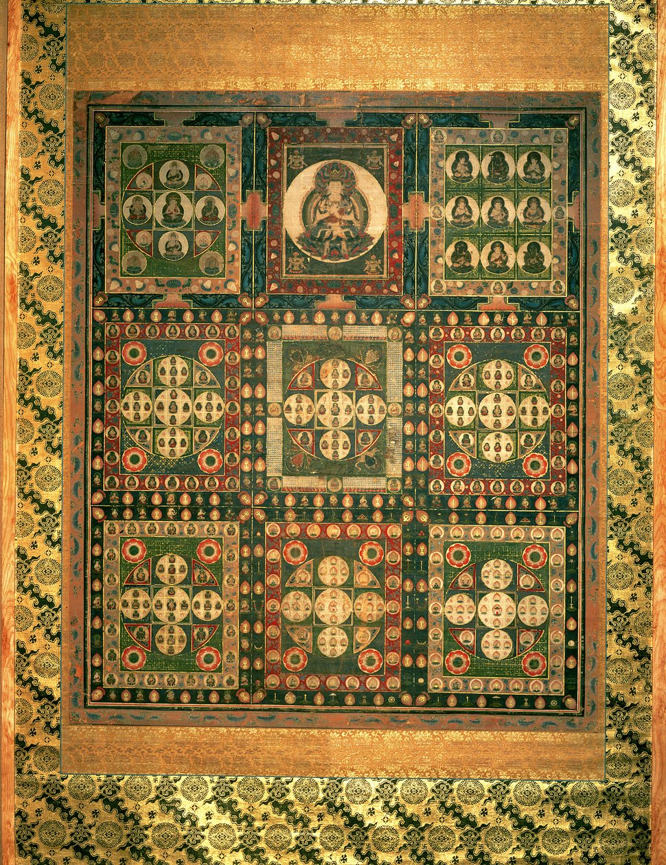 Kongo-kai Mandara, okres Kamakara (nieprzezroczysta toaleta, atrament i złoto na jedwabiu) (patrz także 203663) autorstwa Japanese School