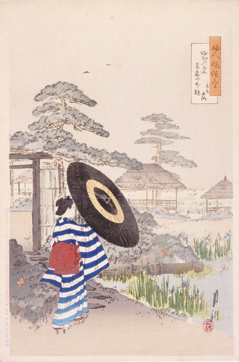 Dama z parasolką (drzeworyt kolorowy) autorstwa Japanese School