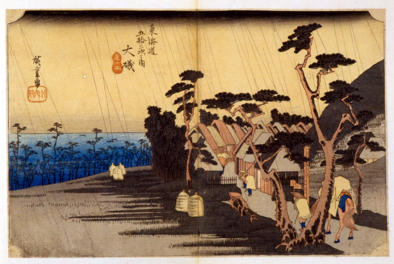 Krajobraz w deszczu. Japoński nadruk. sd. 19 wiek. autorstwa Japanese School
