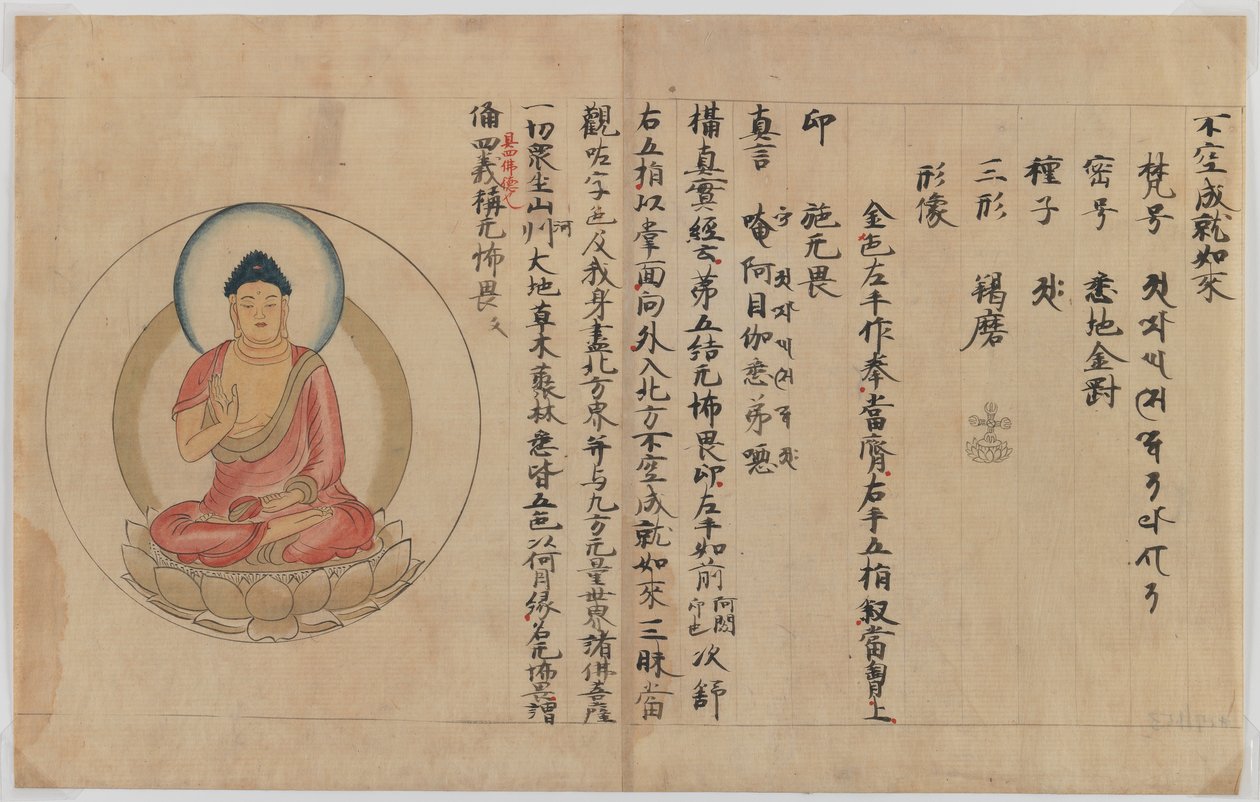 Rękopis i wizerunek Buddy (tusz i kolor na papierze) autorstwa Japanese School