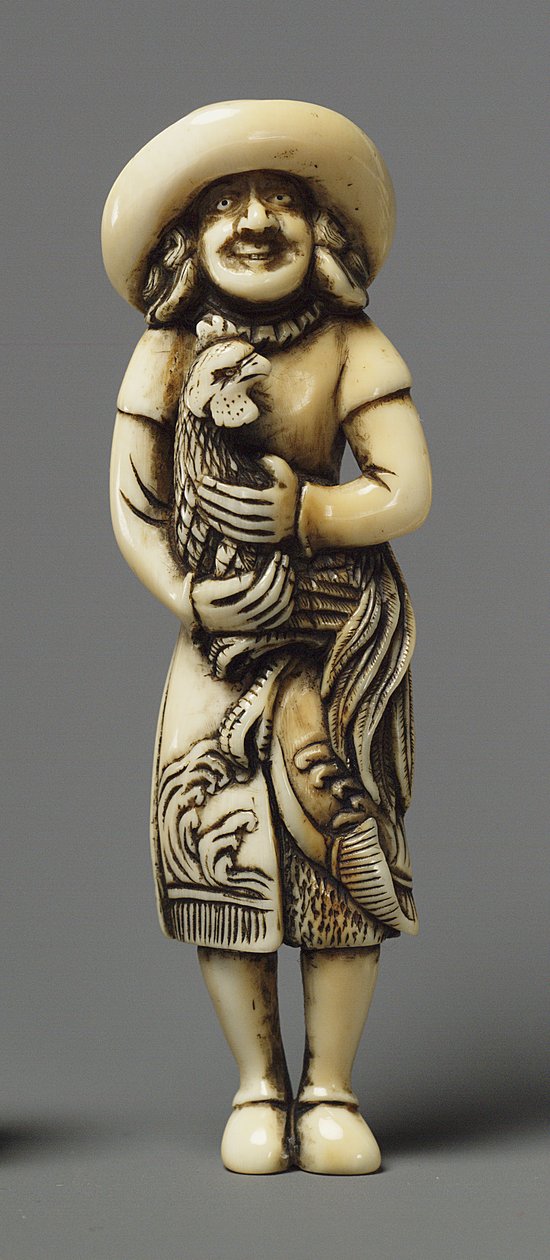 Netsuke wzorowany na obcokrajowca z kirinem, XIX wiek (kość słoniowa) autorstwa Japanese School
