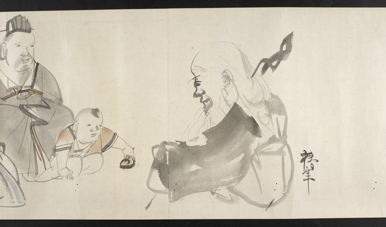 Lub. 14872, f.30 Dwoje dorosłych i dziecko, z Yoshida Seisai (handscroll) autorstwa Japanese School