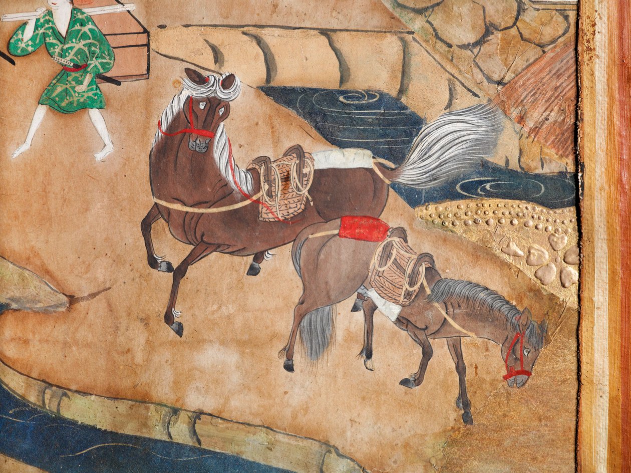 Osakazu Byobu - Japoński ośmiopanelowy składany ekran (obraz) autorstwa Japanese School