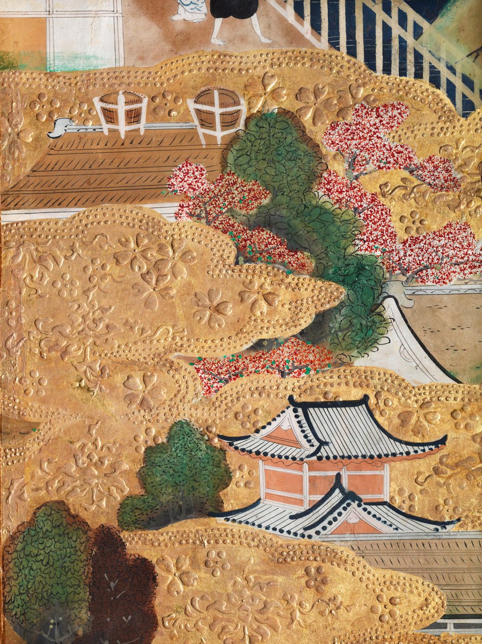 Osakazu Byobu - Japoński ośmiopanelowy składany ekran (obraz) autorstwa Japanese School