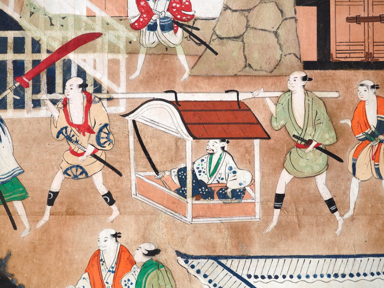 Osakazu Byobu - Japoński ośmiopanelowy składany ekran (obraz) autorstwa Japanese School