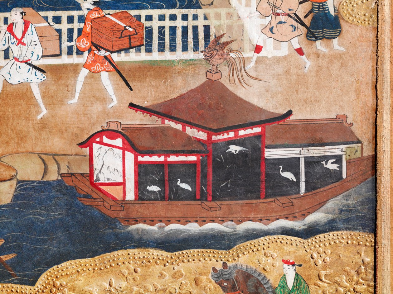 Osakazu Byobu - Japoński ośmiopanelowy składany ekran (obraz) autorstwa Japanese School