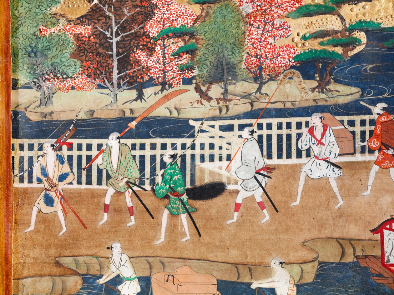 Osakazu Byobu - Japoński ośmiopanelowy składany ekran (obraz) autorstwa Japanese School