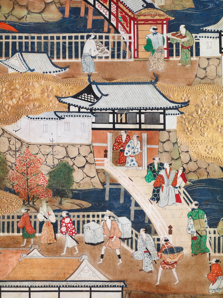 Osakazu Byobu - Japoński ośmiopanelowy składany ekran (obraz) autorstwa Japanese School