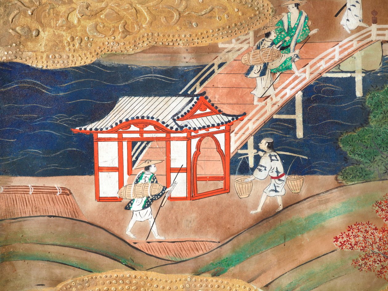 Osakazu Byobu - Japoński ośmiopanelowy składany ekran (obraz) autorstwa Japanese School