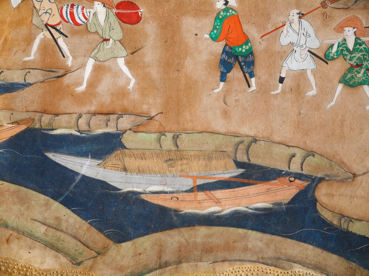 Osakazu Byobu - Japoński ośmiopanelowy składany ekran (obraz) autorstwa Japanese School