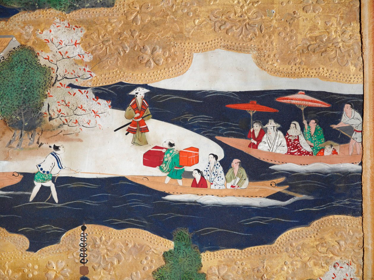Osakazu Byobu - Japoński ośmiopanelowy składany ekran (obraz) autorstwa Japanese School