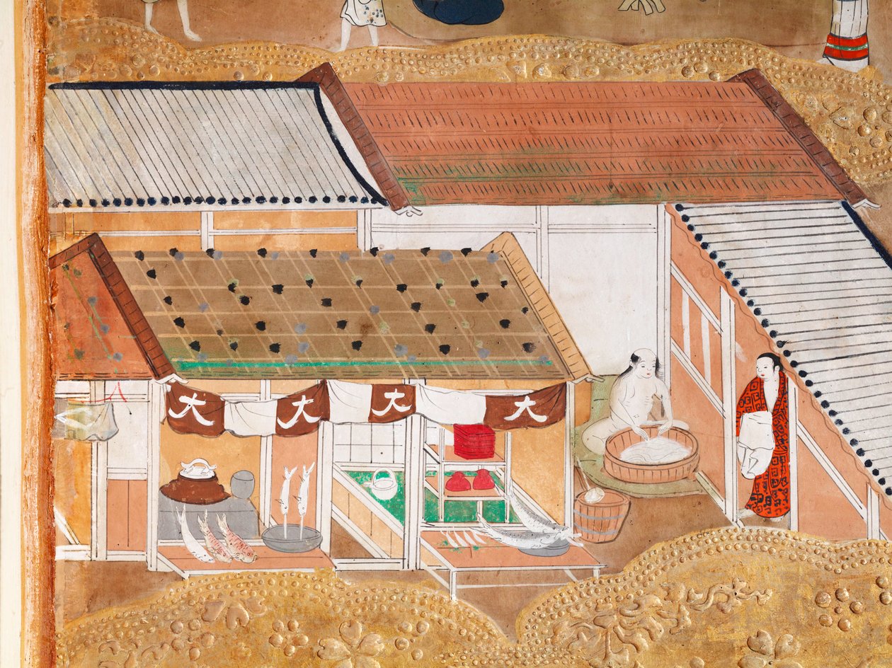 Osakazu Byobu - Japoński ośmiopanelowy składany ekran (obraz) autorstwa Japanese School