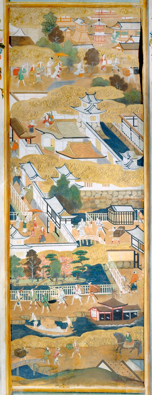 Osakazu Byobu - Japoński ośmiopanelowy składany ekran (obraz) autorstwa Japanese School