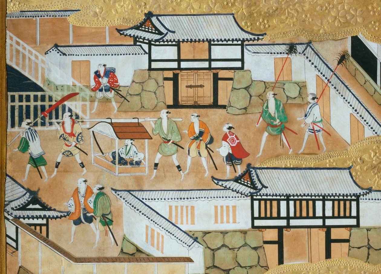 Osakazu Byobu - Japoński ośmiopanelowy składany ekran (obraz) autorstwa Japanese School